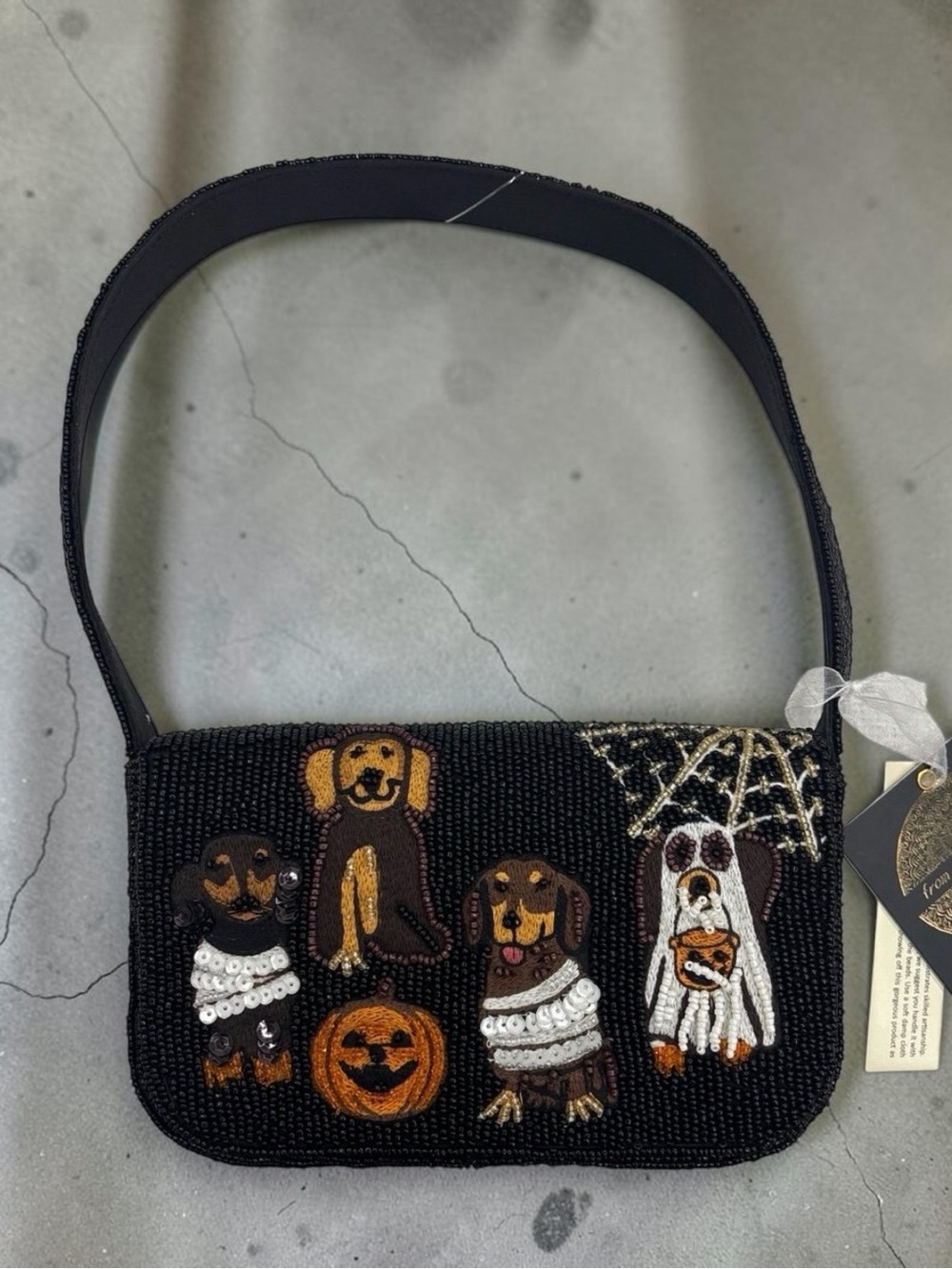 Made in India Beaded Halloween Dog Dachshund Motif Shoulder Bag
